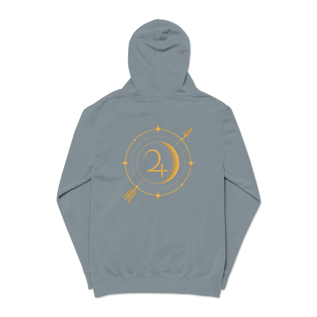 Moon & Arrow Pigment-Dyed Hoodie — Vintage Moon Phase Graphic