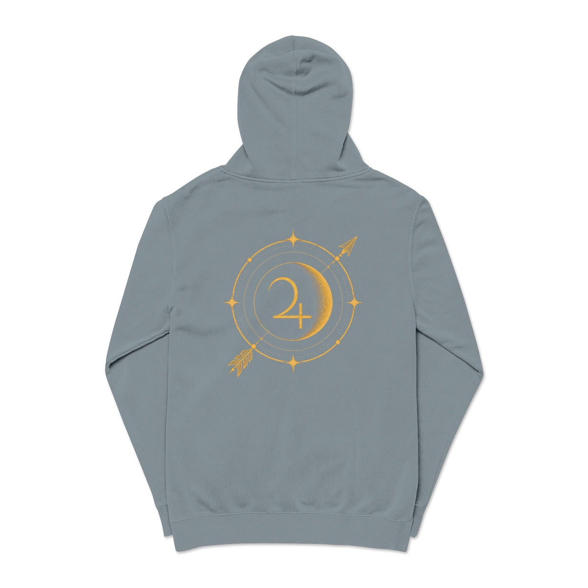 Moon & Arrow Pigment-Dyed Hoodie — Vintage Moon Phase Graphic