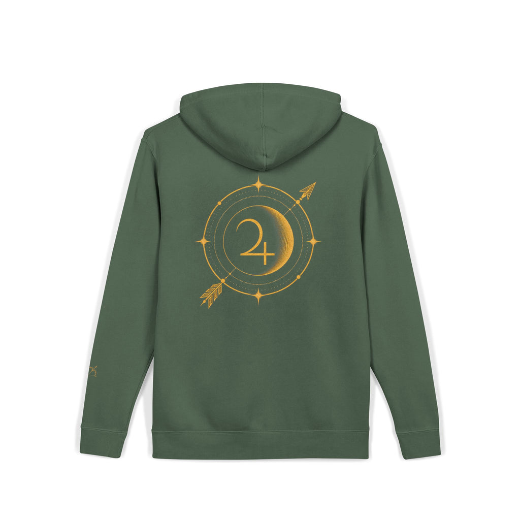 Moon & Arrow Pigment-Dyed Hoodie — Vintage Moon Phase Graphic