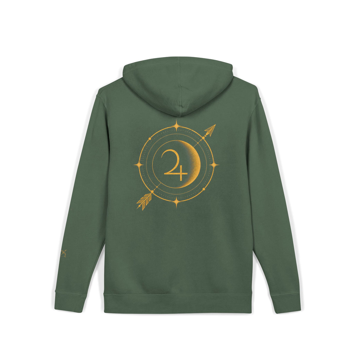 Moon & Arrow Pigment-Dyed Hoodie — Vintage Moon Phase Graphic