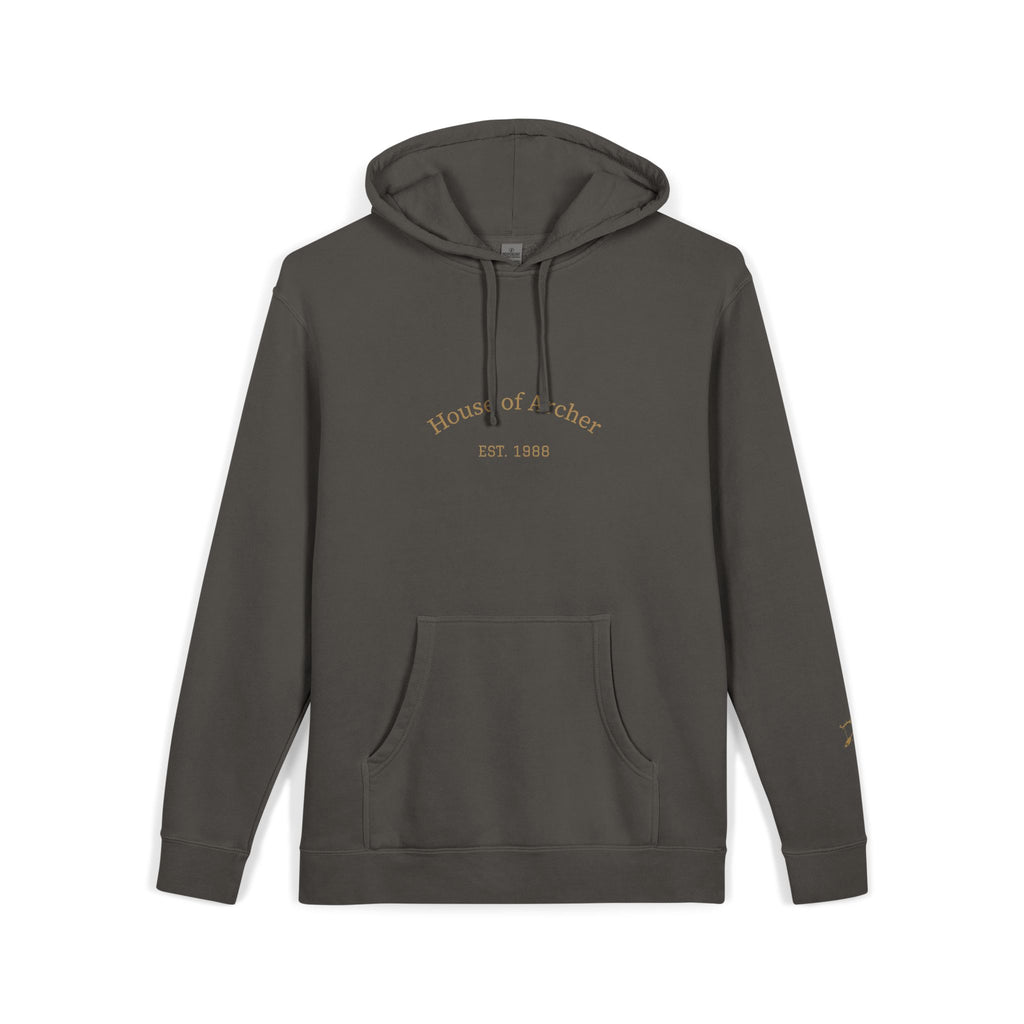 Moon & Arrow Pigment-Dyed Hoodie — Vintage Moon Phase Graphic