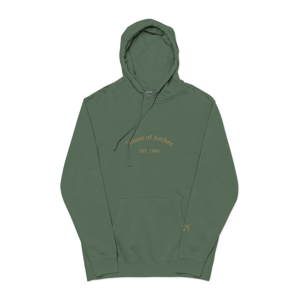 Moon & Arrow Pigment-Dyed Hoodie — Vintage Moon Phase Graphic
