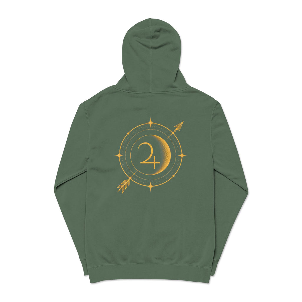 Moon & Arrow Pigment-Dyed Hoodie — Vintage Moon Phase Graphic