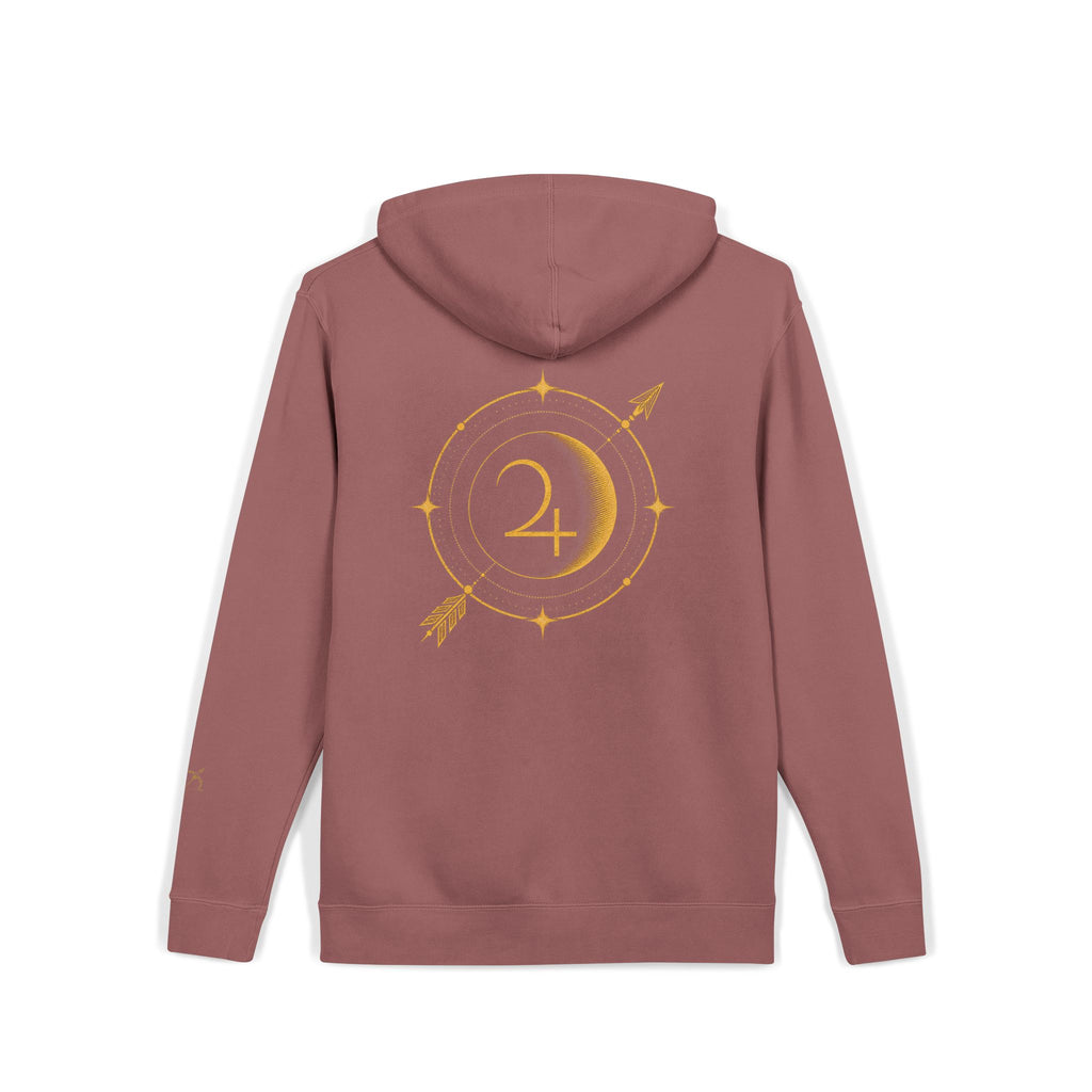 Moon & Arrow Pigment-Dyed Hoodie — Vintage Moon Phase Graphic