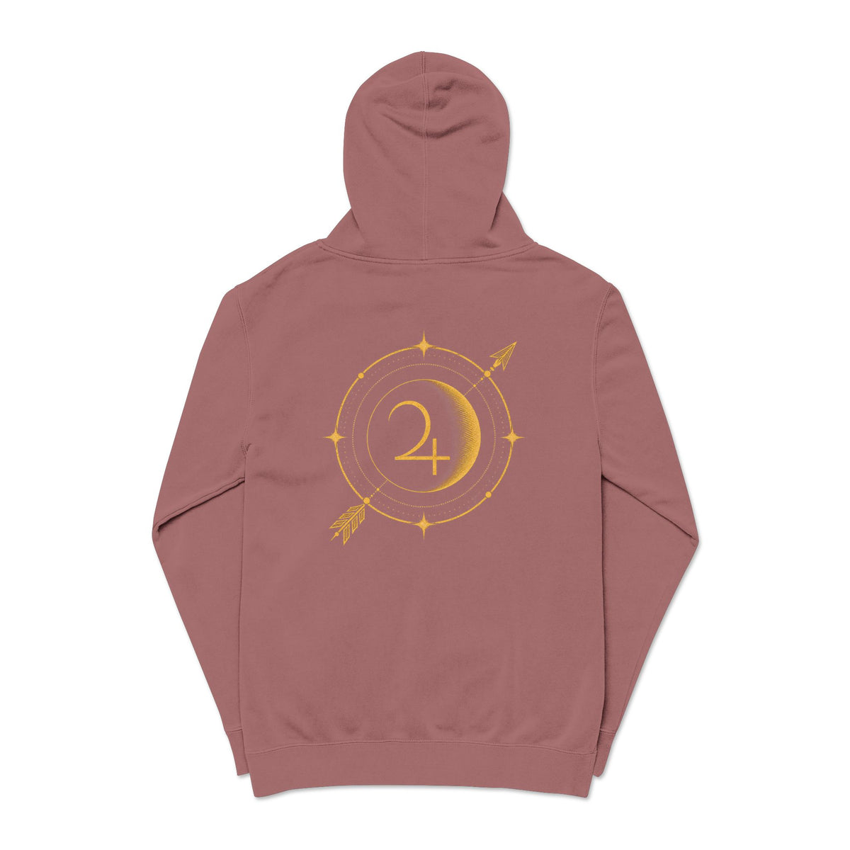 Moon & Arrow Pigment-Dyed Hoodie — Vintage Moon Phase Graphic