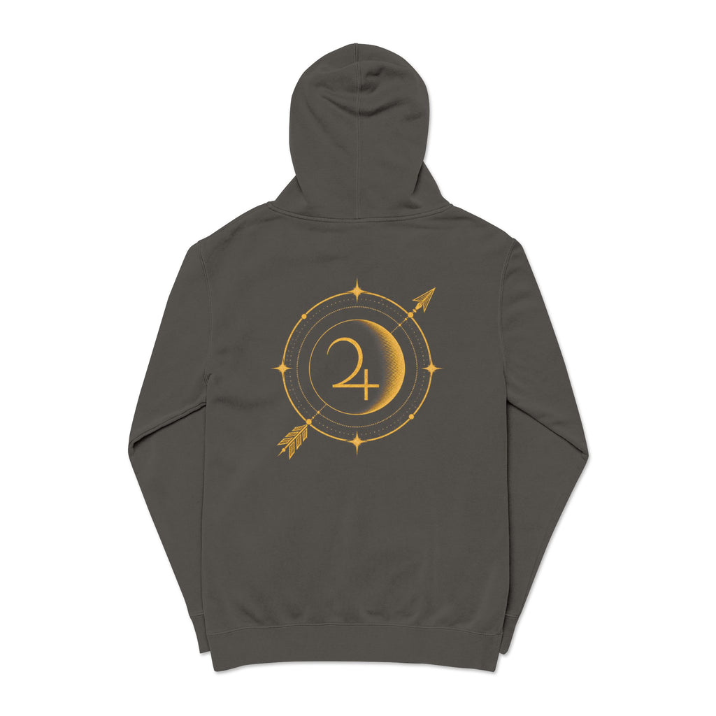 Moon & Arrow Pigment-Dyed Hoodie — Vintage Moon Phase Graphic