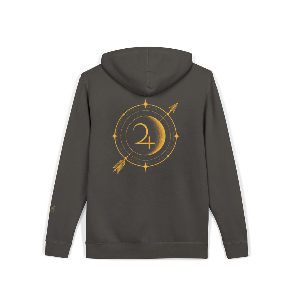 Moon & Arrow Pigment-Dyed Hoodie — Vintage Moon Phase Graphic