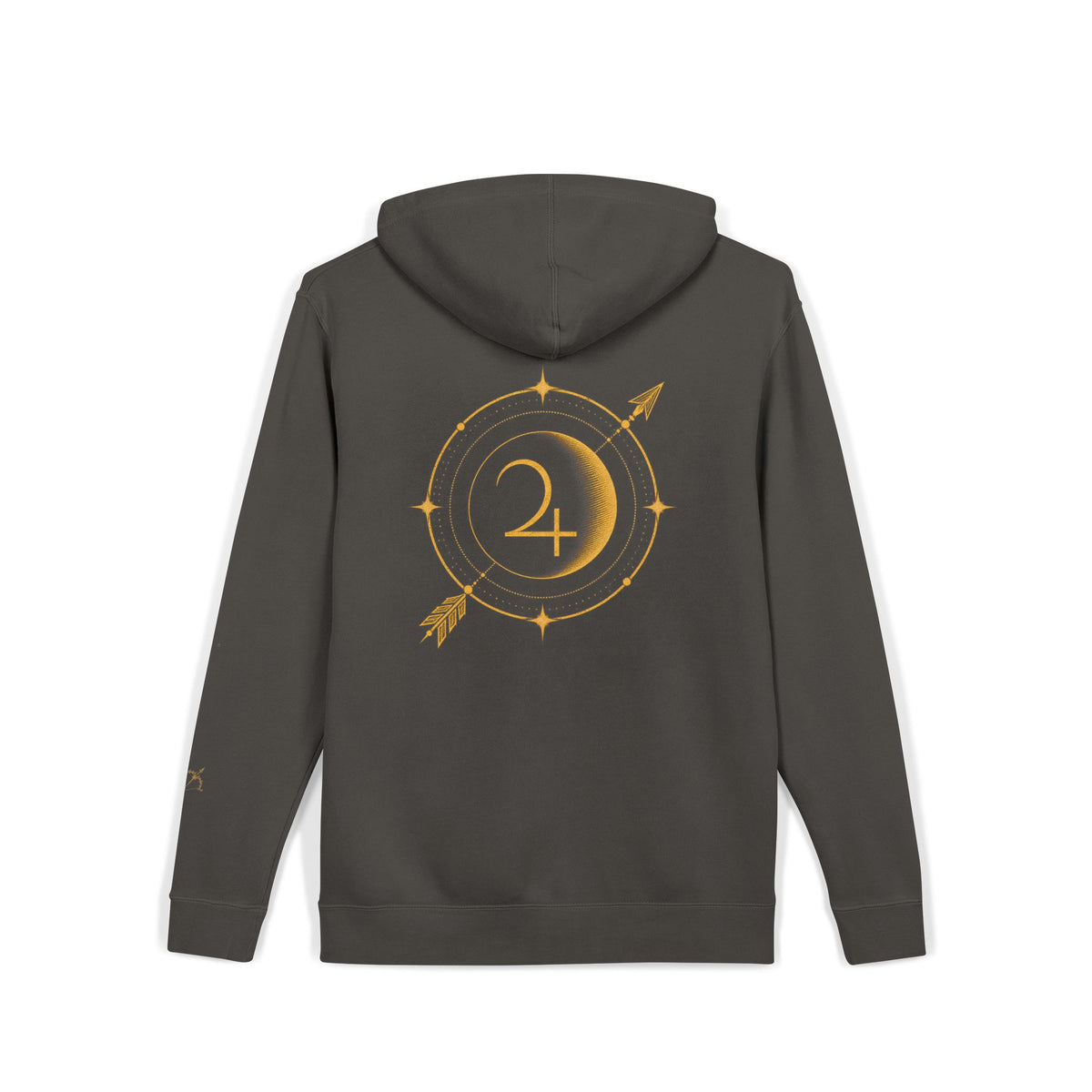 Moon & Arrow Pigment-Dyed Hoodie — Vintage Moon Phase Graphic